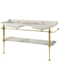 Art Deco - Dubbeltvättställ 150 cm med bronsben & glashylla
