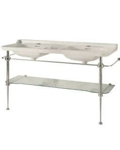 Art Deco - Dubbeltvättställ 150 cm med kromade ben & glashylla