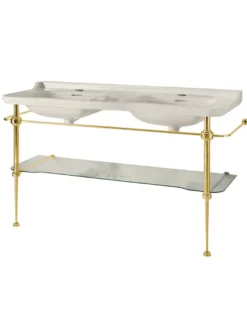 Art Deco - Dubbeltvättställ 150 cm på guldställning & glashylla