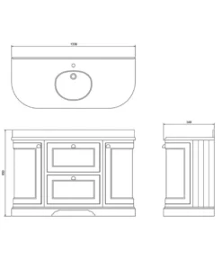 Badrumskommod rundat Burlington - 134 cm vit/Carrara/låda