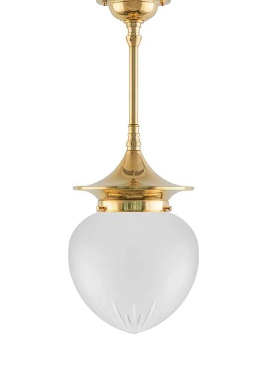 Badrumslampa - Taklampa Dahlbergspendel 100 mässing, mattglas droppe