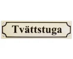 Emaljskylt - Tvättstuga vit/svart