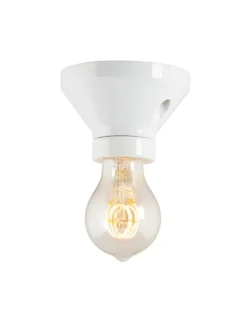 Fotlamphållare 100 mm rak - Vit porslin