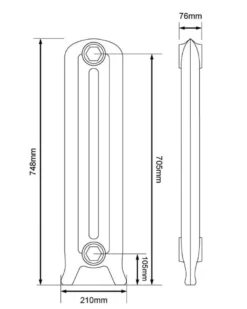 Gjutjärnsradiator Cambridge höjd 75 cm - Mittsektion