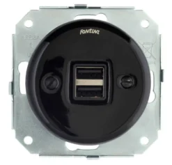 Insats USB-uttag dubbelt svart porslin - Fontini infällt