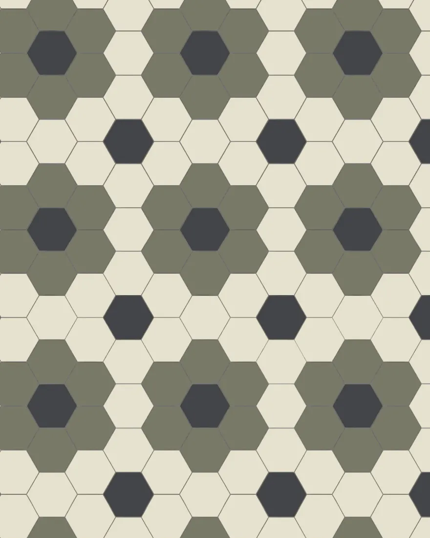 Klinker - Darlington Hexagon 10x10 cm Australian green/gulvit/svart