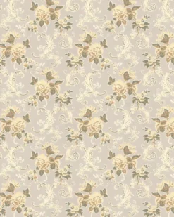 Lim & Handtryck Tapet - Hovdala blomma vit/gul