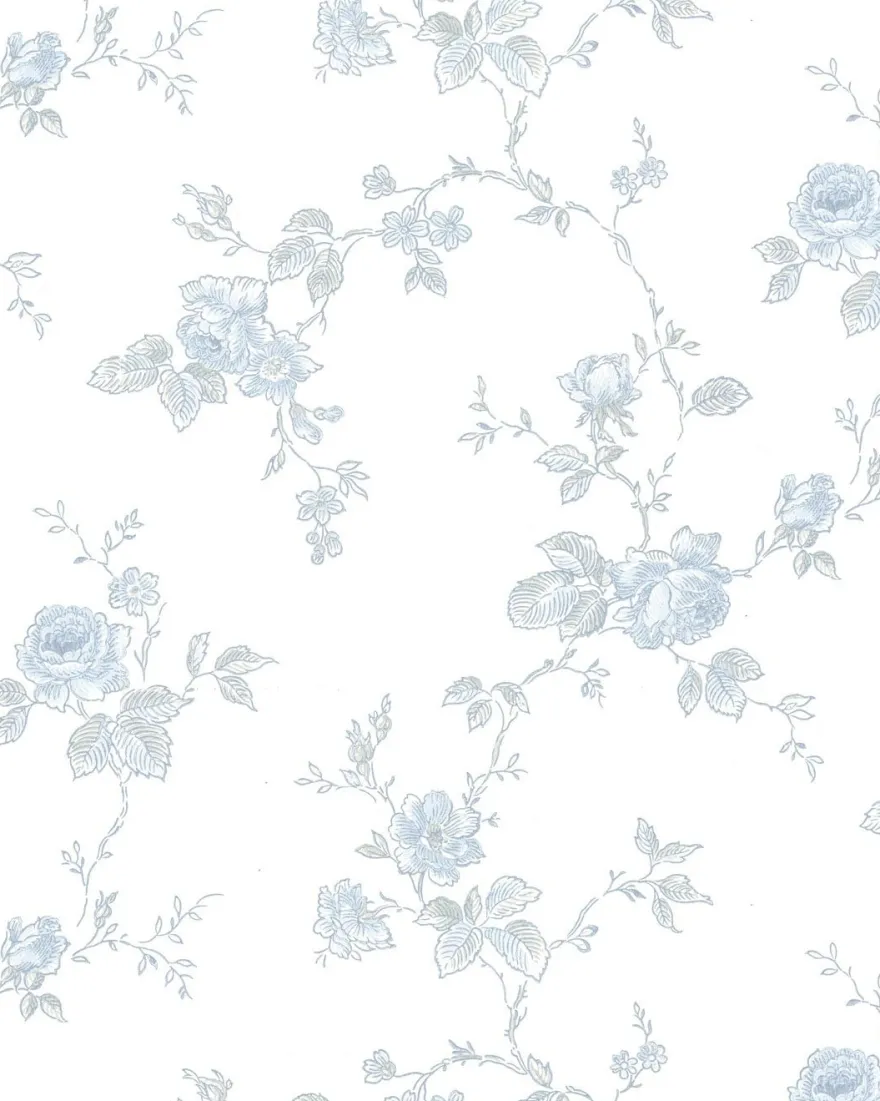 Lim & Handtryck Tapet - Rosen vit/blå