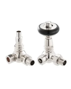 Radiatorventil termostat - York (vinklad) nickel/trä