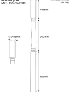 Svarvad pelare - Halvstolpe 2500 x 130 mm