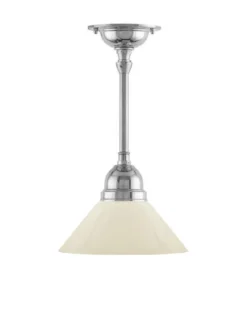 Taklampa - Byströmpendel 60 nickel, liten benvit skomakarskärm