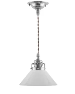 Taklampa - Skomakarsladd nickel, liten vit skärm 15 cm