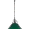Taklampa - Skomakarsladd nickel, liten grön skärm 15 cm