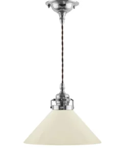Taklampa - Skomakarsladd nickel med hög benvit skärm 25 cm