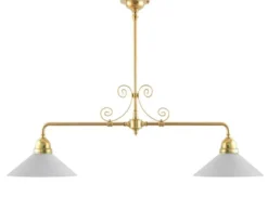 Taklampa - Spelbordslampa med ornament mässing, vita skärmar