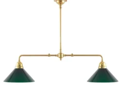 Taklampa - Spelbordslampa mässing, gröna skärmar