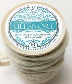 Tätningslist ull - 6 mm ullsnöre vit, 12m
