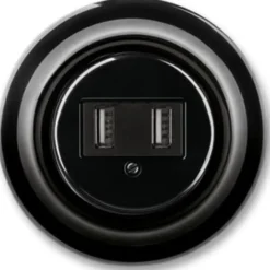 USB-ladduttag dubbelt svart porslin - ABB Decento