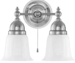 Vägglampa - Bergman nickel, opalvit klocka