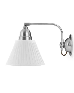 Vägglampa - Gripenberg nickel, vit tygskärm, brun