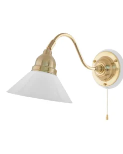 Vägglampa - Runeberg mässing, vit skomakarskärm