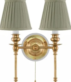 Vägglampa - Wivallius mässing, olivgrön tygskärm