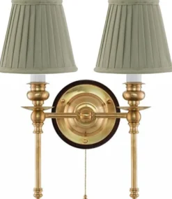 Vägglampa - Wivallius mässing, olivgrön tygskärm