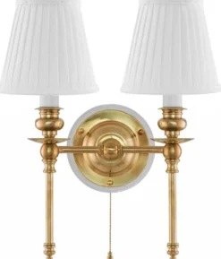 Vägglampa - Wivallius mässing, vit tygskärm