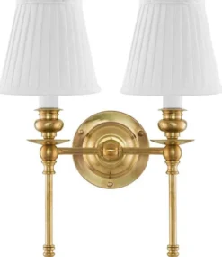 Vägglampa - Wivallius mässing, vit tygskärm