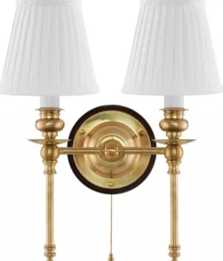 Vägglampa - Wivallius mässing, vit tygskärm