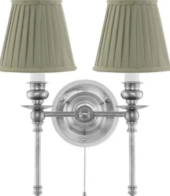 Vägglampa - Wivallius nickel, olivgrön tygskärm